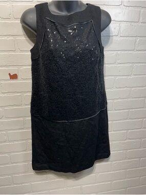 LOFT Black Sleeveless Sequin-Detail Shift Dress